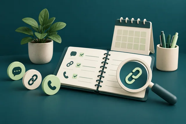 Illustration of a notebook recording conversation mentions, source links and telephone enquiries separately.